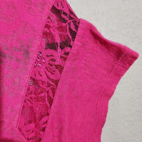 Southpole Shirt Womens XL Pink Lace Sheer Graphic Rhinestone Short Sleeve Top - Picture 5 of 16